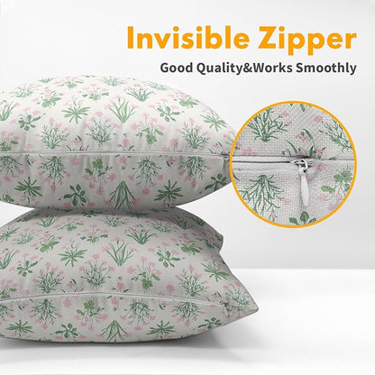 Pink Green Block Print Pillow Covers 20x20 Set of 2 Decorations Vintage Floral Throw Pillow Covers Decor Rustic Pillowcases Flower Pattern Farmhouse Soft Cozy for Sofa Bed Home Chair Decorative