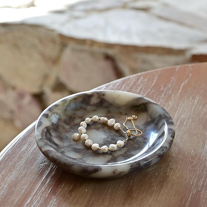 ZSHAWN Natural Marble Ring Dish Jewelry Tray – 5.5" Trinket Dish for Rings Earrings Necklace, Scratch-Resistant Vanity Organizer, Elegant Gift for Women (Calacatta Viola)