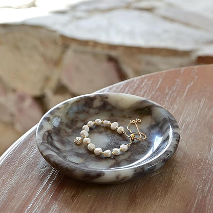 ZSHAWN Natural Marble Ring Dish Jewelry Tray – 5.5" Trinket Dish for Rings Earrings Necklace, Scratch-Resistant Vanity Organizer, Elegant Gift for Women (Calacatta Viola)