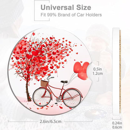 Love Tree Bicycle Cup Holder Coasters for Car,Cute Cup Holder Coasters,2 Pack Anti Slip Ceramic Car Cup Holder Accessories with Finger Notch for Women Men 2.56"