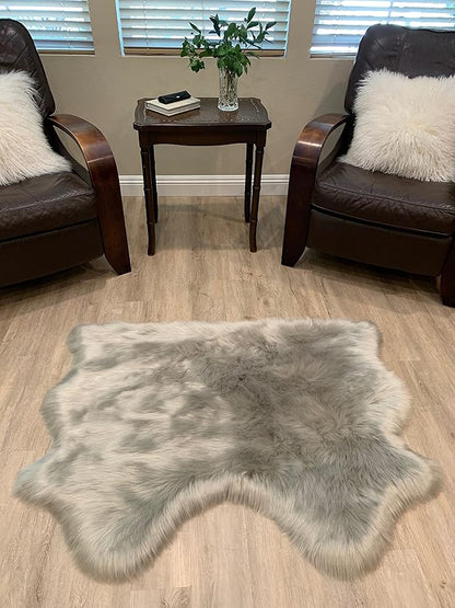 LAMBZY Faux Sheepskin Super Soft Hypoallergenic Silky Shag Rug for Living Room, Kids Room, Sofa (Double Side by Side 3'x4, Grey)