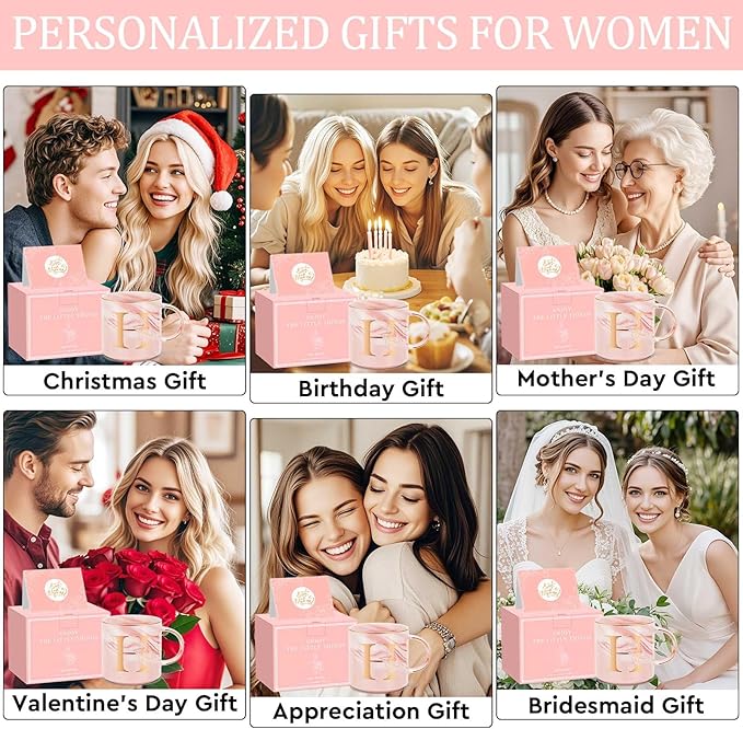 Valentines Day Gifts for Her, Anniversary Birthday Galentines Gifts for Women Mom Grandma Friend Sister Wife Teacher Coworker, Personalized Initial Customized Gift Monogrammed A-Z Coffee Mug 12 OZ(H)