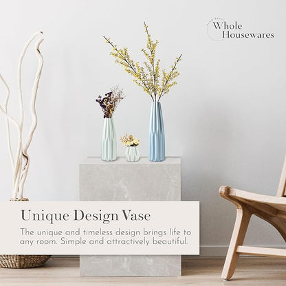 WHOLE HOUSEWARES Ceramic Vases for Decor, Set of 3 - Modern Decorative Accent for Living Room - Pastel Colored Flower Vase with Minimalist Style - Features Round Mouth and Delicate Glazed Lines