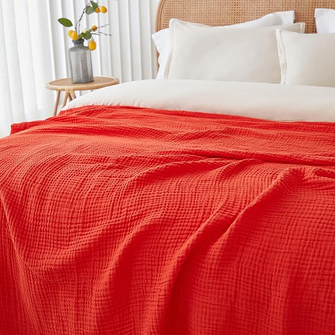 EMME Cotton Twin Blanket - 100% Muslin Soft, Breathable Gauze - All Season, Pre-Washed - Orange Rust, 60"x80"