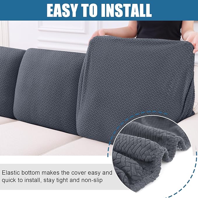 Smiry Waterproof Couch Cushion Covers, Stretch Jacquard Thick Sofa Cushion Covers, Washable Seat Slipcover Elastic Furniture Protector for Pets, Kid (Back Cover M, Grey)
