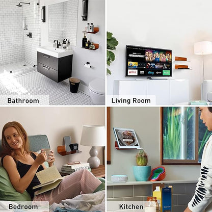 OAprire Acrylic Floating Shelves Set of 2 - Expand Wall Space - 9 Inch Small Adhesive Shelf for Bedroom, Bathroom, Kitchen, Living Room, Office with Cable Clips (Brown)