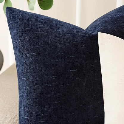 Foindtower Pack of 2 Soft Textured Throw Decorative Pillow Covers Square Accent Solid Cushion Cover Cozy Farmhouse Pillow Case with Zipper for Couch Sofa Bedroom Living Room 18x18 Inch, Navy