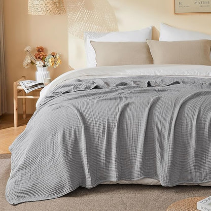 EMME Cotton Muslin King Blanket Bed Layering Bedspread Coverlet Breathable Gauze Soft Lightweight Blankets (Heather Grey, 108"x90")