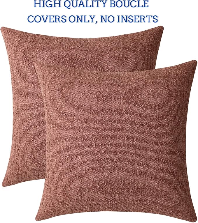 Jeneoo Dusty Rose Decorative Square Thick Throw Pillow Covers Fine Textured Boucle Couch Cushion Case for Sofa Decor, Set of 2, 18 x 18 Inch