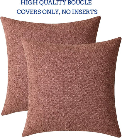 Jeneoo Dusty Rose Decorative Square Thick Throw Pillow Covers Fine Textured Boucle Couch Cushion Case for Sofa Decor, Set of 2, 18 x 18 Inch