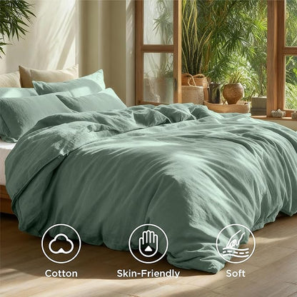 Bedsure 100% Washed Cotton Duvet Cover King Size - Iceberg Green Minimalist Cotton Duvet Cover Linen Like for All Seasons - GentleSoft™ Plain Simple Bedding (Iceberg Green, King, 104"x90")
