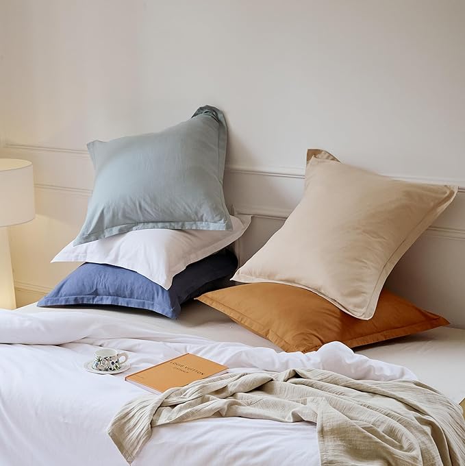 Simple&Opulence Linen Euro Sham Covers Set of 2, 26x26 Decorative Cotton Flax Blend Throw Pillow Cover Farmhouse Pillow Shams for Chair Couch Sofa Bedroom Living Room Home Decor, White