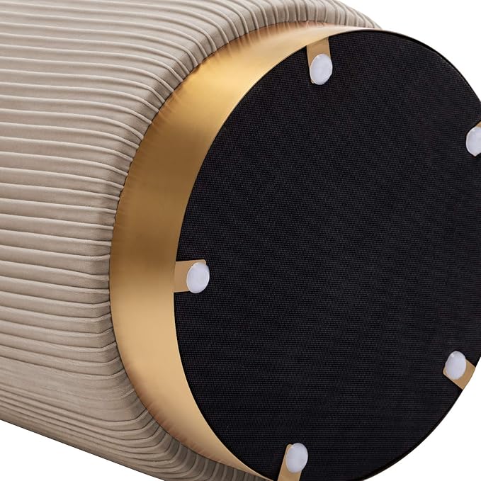 DUHOME Modern Round Velvet Ottoman Footrest Vanity Stool Khaki