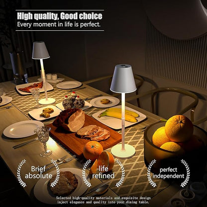 2-Pack Cordless Table Lamps - 5000mAh Rechargeable Battery Operated Desk Lamp, 3-Level Dimmable LED Night Light for Bedroom, Dining, Restaurant - Metal Design (White 2-Pack)