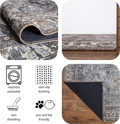 Keen Home Design 6x9 Rug - Machine Washable Area Rug with Non-Slip Backing, Ideal for Living Room, Dining Room, Bedroom - Vintage, Easy Clean, Durable, Low Pile Rug - (6' x 9')