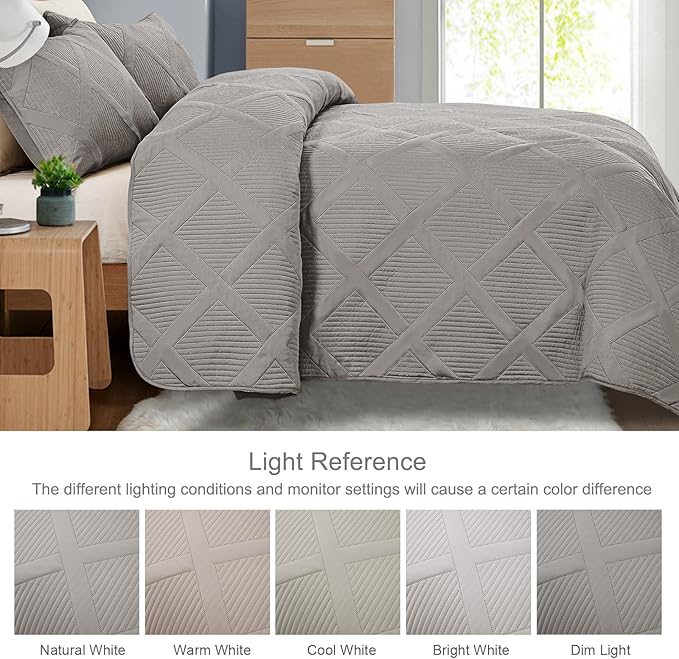 Exclusivo Mezcla Quilt Set Twin Size, 2 Pieces Light Grey Twin Quilt Bedding Set, Lightweight Quilts Soft Bedspreads Modern Striped Coverlets for All Seasons