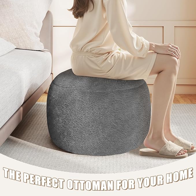 Round Stuffed Pouf Ottoman for Foot Rest, A Round Modern Foam Filled Poufs, Floor Chair for Living Room, Nursery, Dorm,Outdoor, A Soft Modern Foot Stool Perfect to Rest Your Feet (Grey, 20Inch)