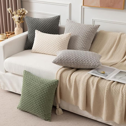 Kevin Textile 2 Packs Dark Grey Decorative Throw Pillow Covers 26x26 Inch for Living Room Couch Bed Sofa Rustic Farmhouse Boho Home Decor Soft Striped Corduroy Square Cushion Case 66x66 cm