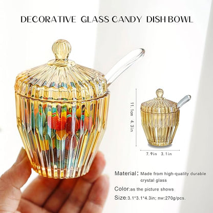 kanpura Champagne Glass Candy Dish with Lid Crystal Candy Jar Jewelry Box Cookie Jar with Spoon for Wedding Christmas Gift