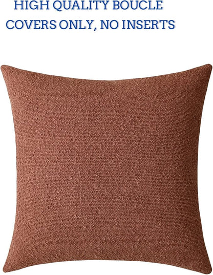 Jeneoo Ocher Decorative Square Thick Accent Terracotta Throw Pillow Covers Fine Textured Boucle Couch Cushion Cases for Sofa Decor, Set of 1, 24 x 24 Inch