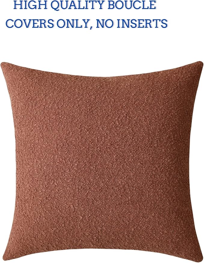 Jeneoo Ocher Decorative Square Thick Accent Terracotta Throw Pillow Covers Fine Textured Boucle Couch Cushion Cases for Sofa Decor, Set of 2, 20 x 20 Inch