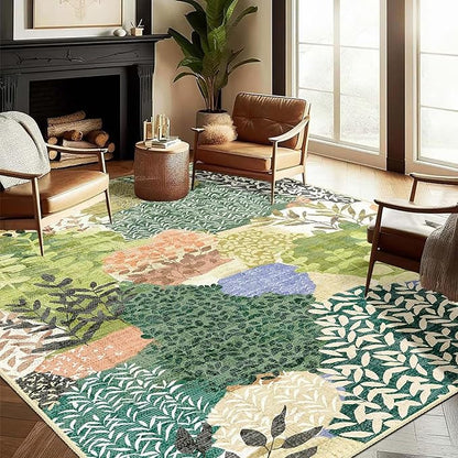 DEXDE Washable Area Rugs 6x9 for Living Room, Floral Large Rug Boho Print Vintage Low Pile Non Slip Carpet for Bedroom Kids Room Nursery Office Dinning Room,Green