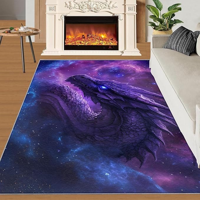 Dragon 2x3 Area Rug Starry Sky Washable Rugs for Living Room Bedroom, Fantasy Animals Soft Low Pile Non Slip Accent Floor Mat Print Throw Rug Indoor Carpet Dining Room Playroom