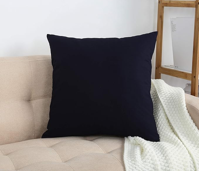 TangDepot Handmade Decorative Solid 100% Cotton Canvas Throw Pillow Covers/Pillow Shams, (18"x18", Dark Navy)
