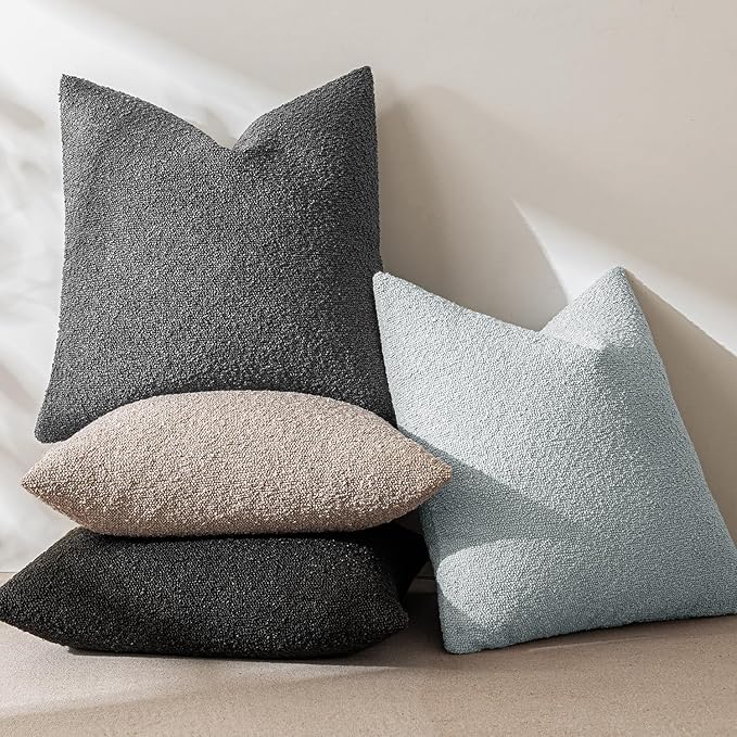 MIULEE 22x22 Inch Decorative Euro Sham Throw Pillows for Bed Set of 2 Textured Boucle Neutral Winter Throw Pillow Covers Light Blue Accent Solid Euro Couch Pillowcases Sofa Livingroom Home Decor