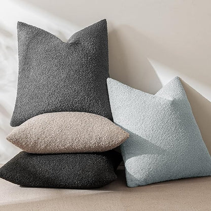 MIULEE 20x20 Inch Decorative Pillow Covers for Couch Bed Set of 2 Textured Boucle Neutral Winter Throw Pillows Light Blue Accent Solid Cushion Pillowcases Sofa Livingroom Home Decor
