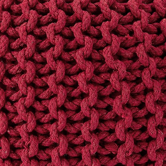 REDEARTH · Round Pouf Ottoman - Hand Knitted Cable Boho Poof - Foot Stool Bean Bag - Home Décor Stuffed Footrest for Living Room - Nursery - Bedroom - 100% Cotton Poufs (19.5"x19.5"x14") - Red