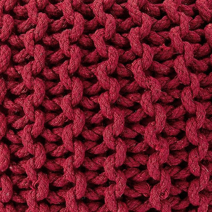 REDEARTH · Round Pouf Ottoman - Hand Knitted Cable Boho Poof - Foot Stool Bean Bag - Home Décor Stuffed Footrest for Living Room - Nursery - Bedroom - 100% Cotton Poufs (19.5"x19.5"x14") - Red