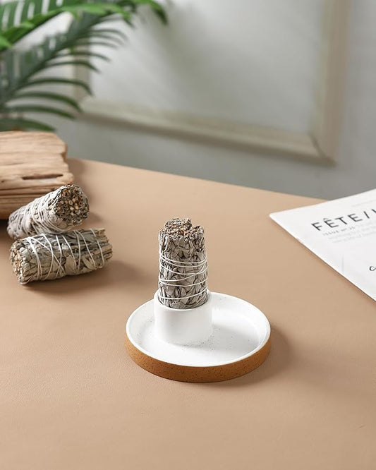 Ceramic Incense Holder, White Sage Bundle Smudge Bowl, Smudging Plate for Sage Palo Santo Sticks Candles and Offering Sage Holder