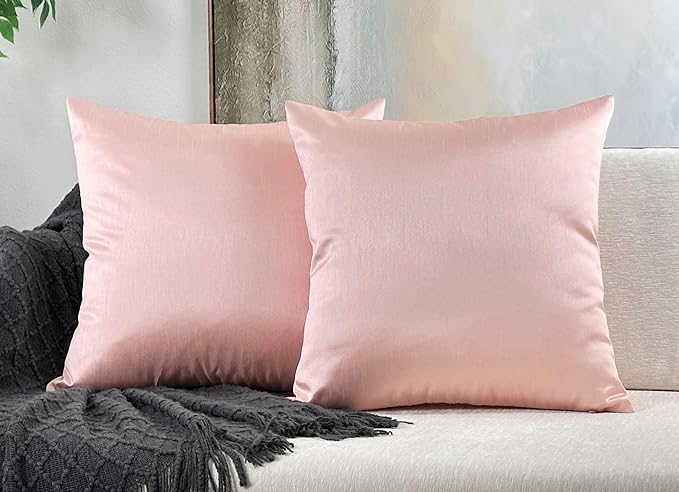 Aiking Home 20x20 Inches Faux Silk Square Throw Pillow Cover, Zipper Closure, Rose Pink (Set of 2)