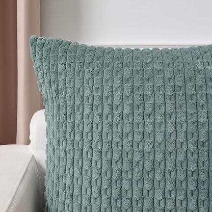 Kevin Textile Euro Sham Pillow Covers 28x28 Inch 2 Packs Soft Boho Striped Corduroy Decorative Throw Pillows for Living Room Couch Bed Sofa Rustic Farmhouse Home Decor 71x71cm Teal Green