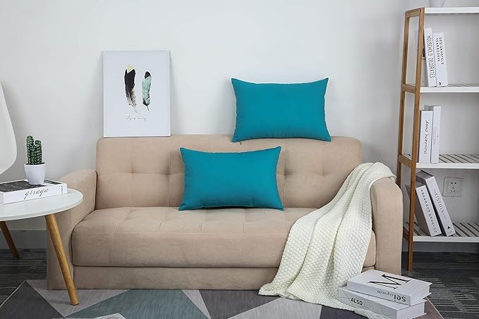 TangDepot Handmade Decorative Solid 100% Cotton Canvas Throw Pillow Covers/Pillow Shams, (12"x20", Blue Ashes)
