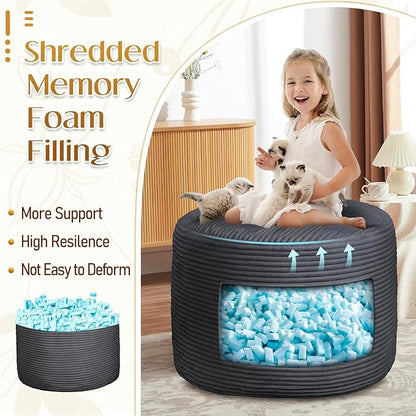 AS AWESLING Round Ottoman Foot Rest Pouf for Living Room Couch - Soft Plush Hassock