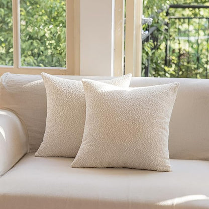 GEEORY Decorative Throw Pillow Covers 18x18 Inch Pack of 2,Textured Boucle Neutral Cushion Cases for Bed Couch Sofa, Accent Modern Farmhouse & Minimalist Home Decor (Cream) GE02-18