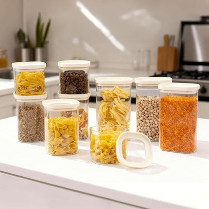 Urban Green Glass Food Storage Jar with Glass Lid in Ractangle Shape, Food Canister Set with Airtight Lids, Pantry Storage Jar for Kitchen Organization. Food Storage Containers in Pack of 3, 40oz.