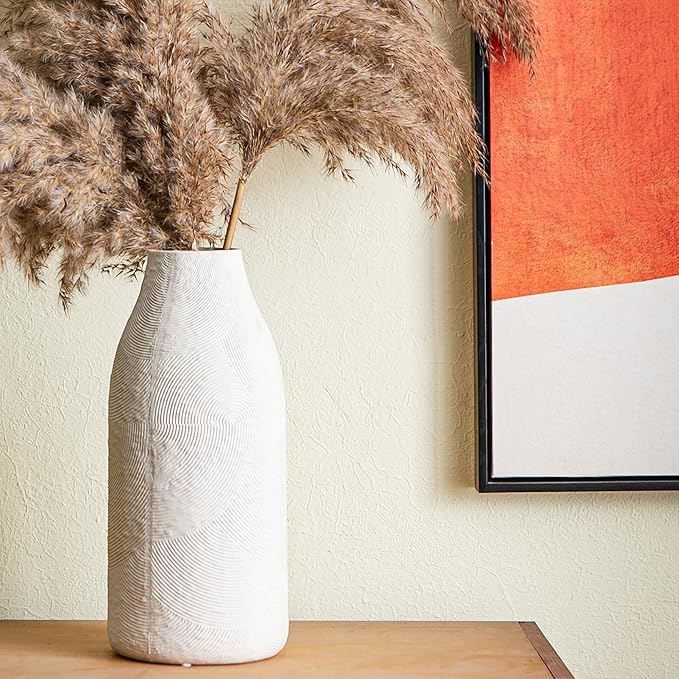 Decorative Ceramic Vase, 11.3 Inch White Modern Farmhouse Vases for Home Decor, Boho Textured Vases for Living Room, Table, Mantel, Shelf and Centerpieces Decor