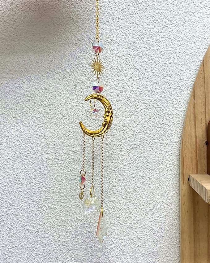 Suncatchers for Windows Hanging Moon Sun Light Catcher Indoor Decor Crystal Prism Sunlight Rainbow Maker