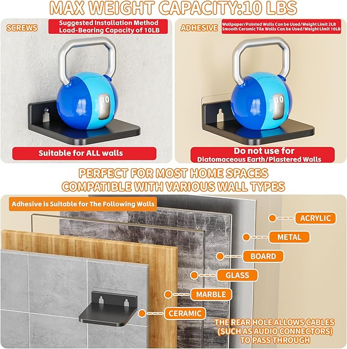 Yieach 5 Inch Mini Wall Shelf for Figurine,Action Figure Shelves,Bedroom,Gaming Room Decor,4 Pack No Drill Adhesive Acrylic Floating Shelves for Picture,Plant,Funko,Anime Figure Display Shelf,Black