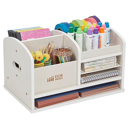 ECR4Kids Tabletop Supplies Storage Center, Teacher Caddy, White Wash
