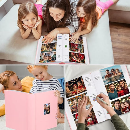 XFveiwoo Photo Album 4x6 450 Photos with Writing Space,4 x 6 Photo Book Linen Cover with Front Window, 4x6 Picture Album 450 Photos Photo Album Book for Wedding Kids Travel Family Baby Pictures, Pink