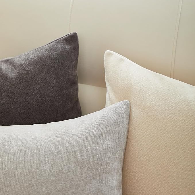 Sunday Praise Beige Throw Pillow Covers 18x18 Inch Set of 2 Soft Cozy Chenille Decorative Square Pillow Cases Farmhouse Accent Solid Neutral Cushion Covers for Couch Sofa Chair Bed Home Décor