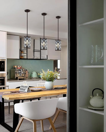 Doraimi Lighting 3 Pack 1 Light Hanging Kitchen Island 5.5" Crystal Modern Pendant Light Fixture,Brushed Nickel Finish with Crystal Shade for Bar,Dining Room,Corridor,Living Room Over Sink