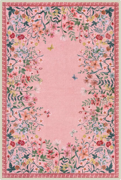 Lahome Boho Floral 2x3 Small Pink Rugs for Bedroom Washable Bathroom Rugs,Boho Floral Door Mat Indoor Entrance,Soft Non-Slip Indoor Carpet Throw Rug for Bedside Entryway Laundry(Pink,2x3)
