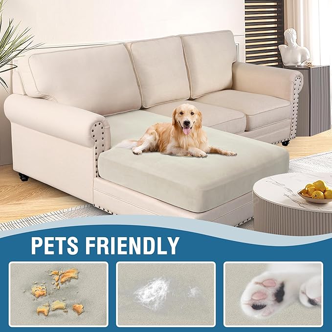 H.VERSAILTEX Super Stretch Individual Chaise Cover Sectional Couch Covers for L Shaped Sofa Both Left/Right Featuring Thick Soft Fleece Fabric (Chaise Cover, Pale Oak)