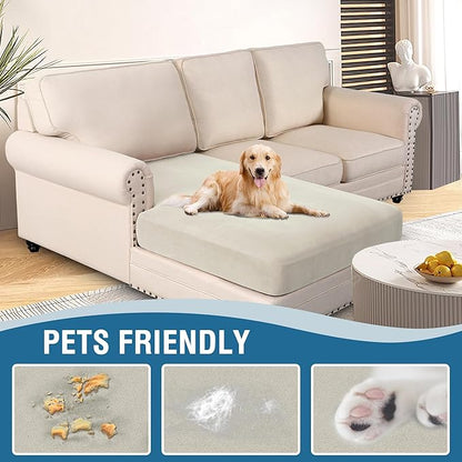 H.VERSAILTEX Super Stretch Individual Chaise Cover Sectional Couch Covers for L Shaped Sofa Both Left/Right Featuring Thick Soft Fleece Fabric (Chaise Cover, Pale Oak)