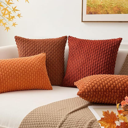 Kevin Textile Pack of 2 Fall Corduroy Decorative Throw Pillow Covers 12x20 Inch Soft Boho Striped Pillow Covers Modern Farmhouse Home Decor for Sofa Living Room Couch Bed Rust